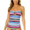 Women Anne Cole | Women'S Easy Breezy Stripe Strapless Bandeau Keyhole Shirred One Piece Swimsuit