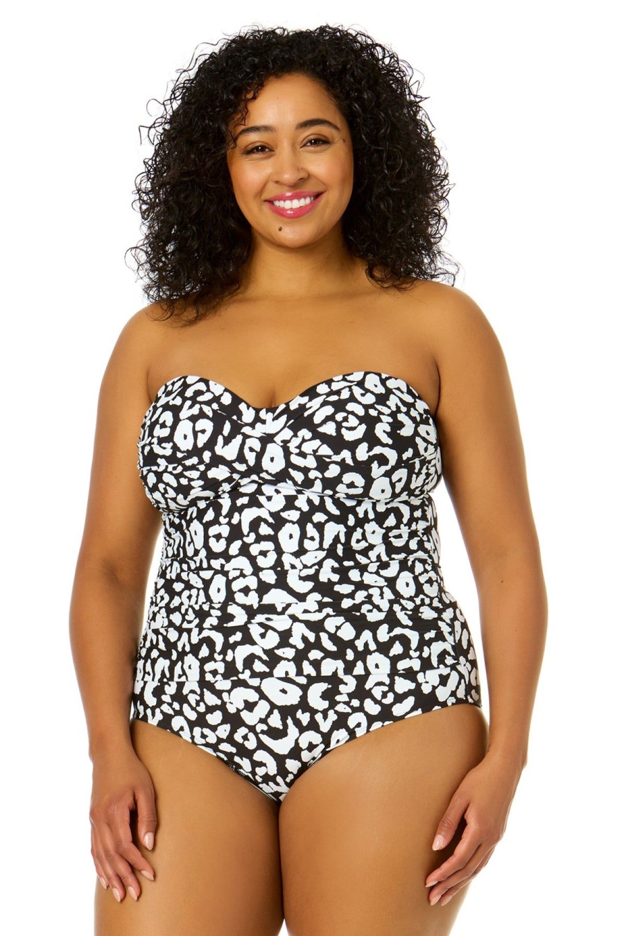 Women Anne Cole | Women'S Plus Size Wild Cat Twist Front Shirred One Piece Swimsuit