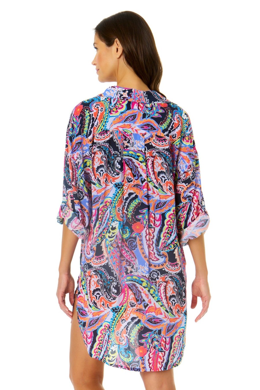 Women Anne Cole | Women'S Paisley Parade Button Down Shirt Swimsuit Cover Up