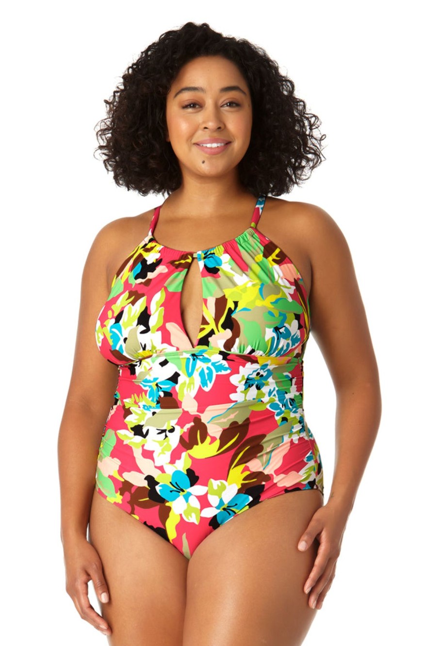 Women Anne Cole | Women'S High Neck With Ruffled Straps One Piece Swimsuit