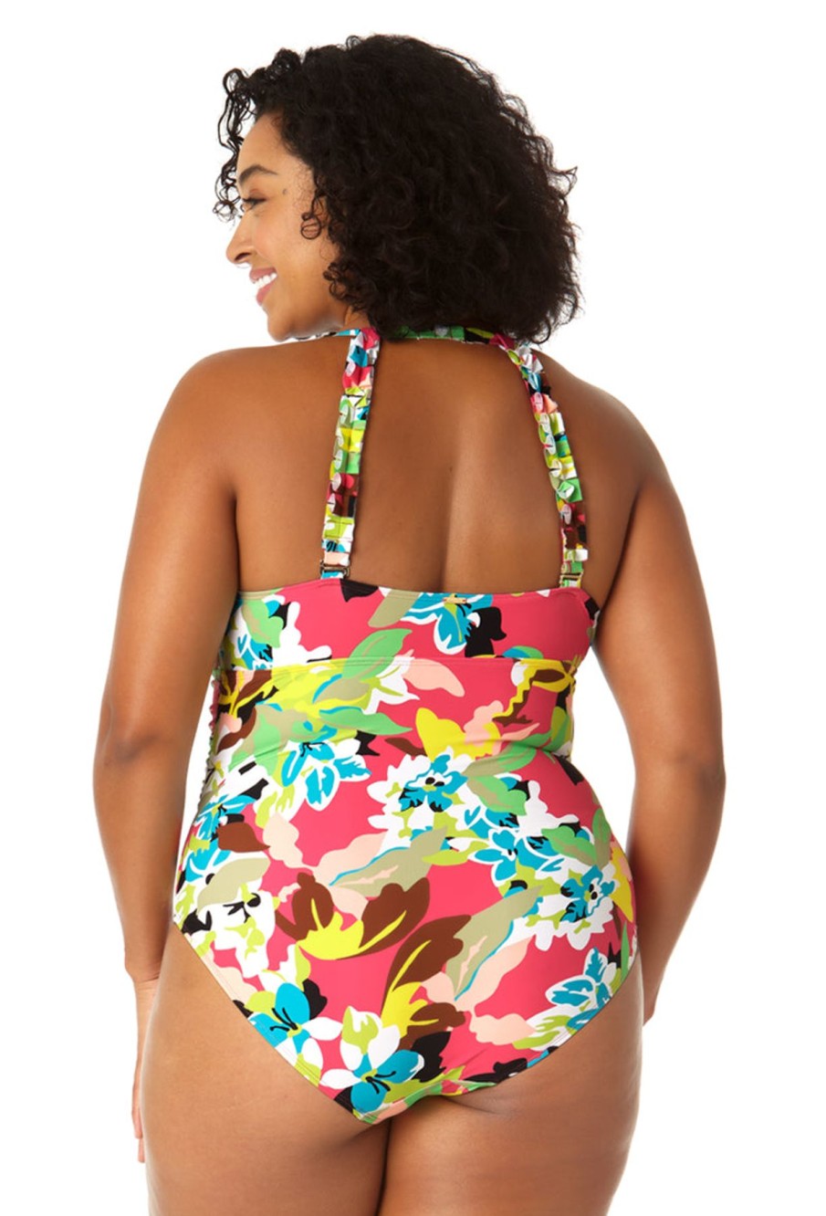 Women Anne Cole | Women'S High Neck With Ruffled Straps One Piece Swimsuit