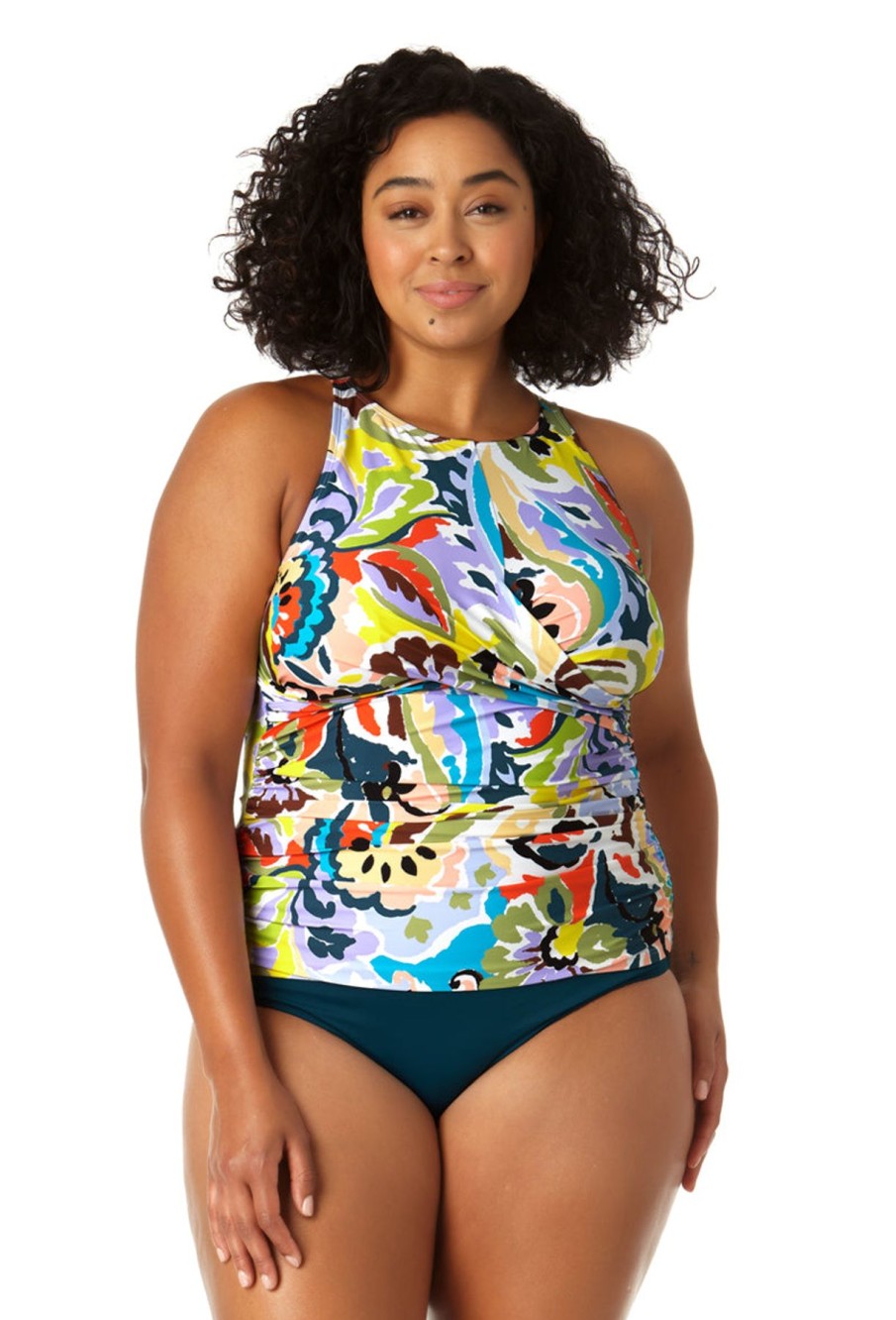 Women Anne Cole | Women'S Front Wrap High Neck Keyhole Tankini Swim Top