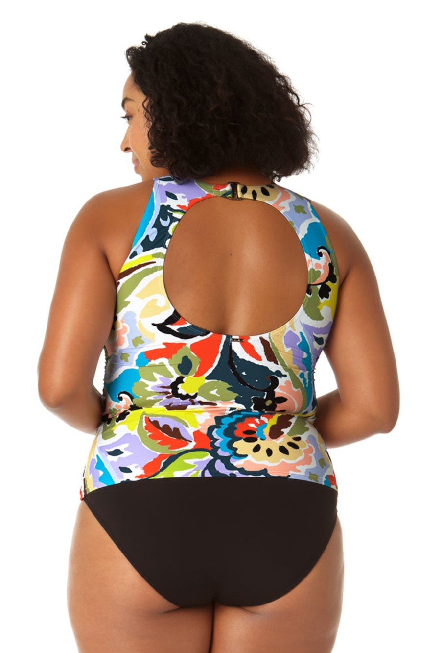 Women Anne Cole | Women'S Front Wrap High Neck Keyhole Tankini Swim Top