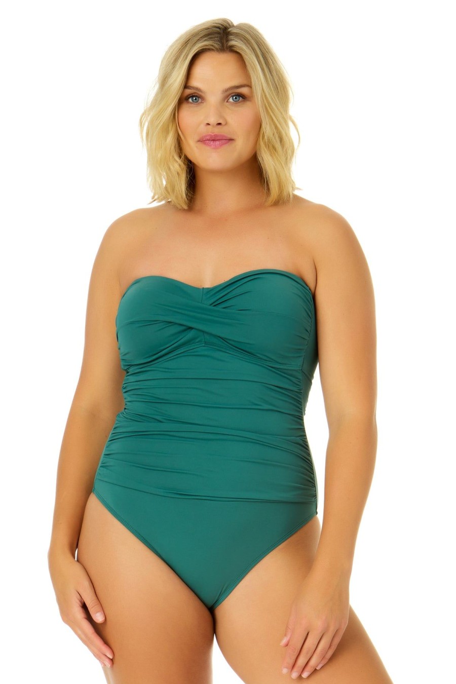 Women Anne Cole | Women'S Live In Color Twist Front Shirred One Piece Swimsuit