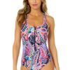 Women Anne Cole | Women'S Paisley Parade Scoop Neck Zip Front Racerback One Piece Swimsuit