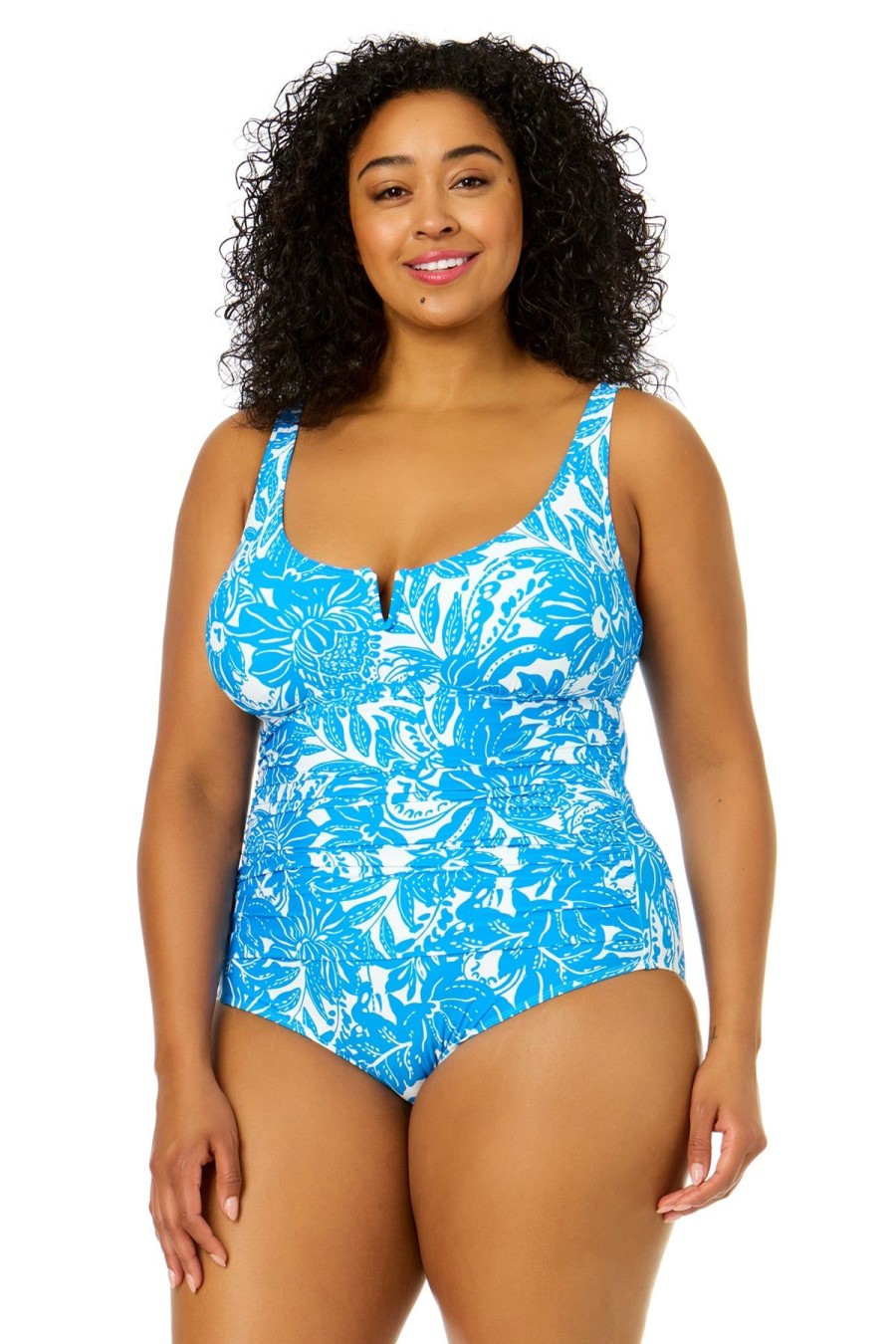 Women Anne Cole | Women'S Plus Size Midnight Floral V-Wire One Piece Swimsuit