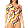 Women Anne Cole | Women'S Half Zip Front Rash Guard One Piece Swimsuit