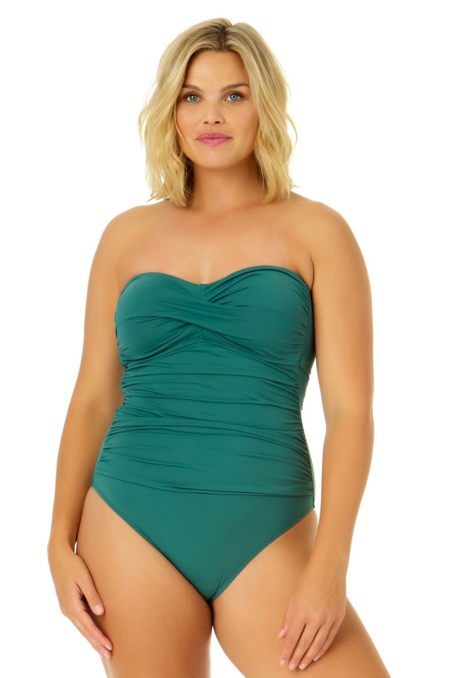 Women Anne Cole | Women'S Live In Color Twist Front Shirred One Piece Swimsuit