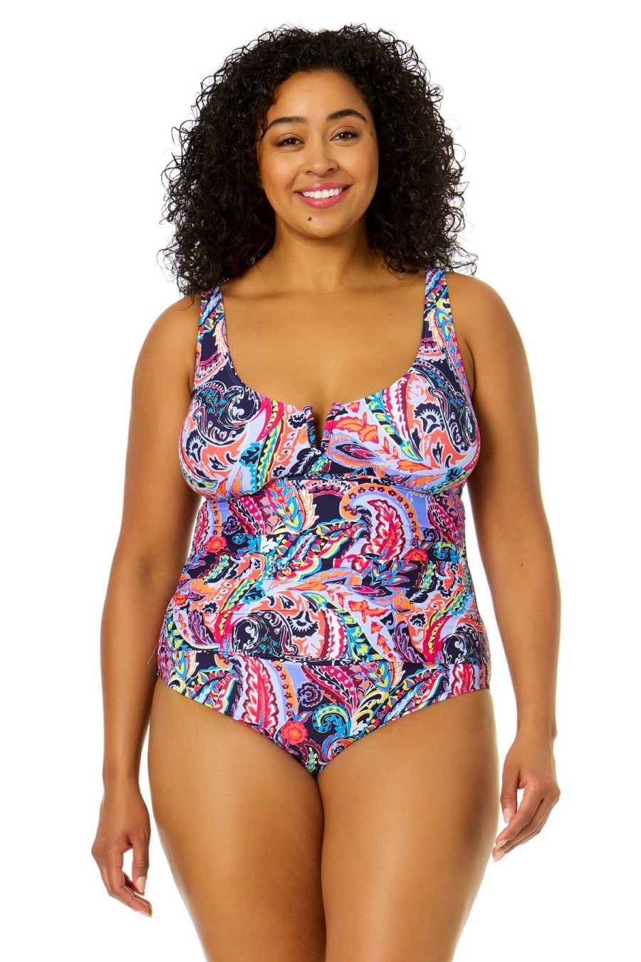 Women Anne Cole | Women'S Plus Size Paisley Parade V-Wire One Piece Swimsuit