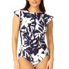 Women Anne Cole | Women'S Flutter Sleeve Zip Up Rash Guard One Piece Swimsuit