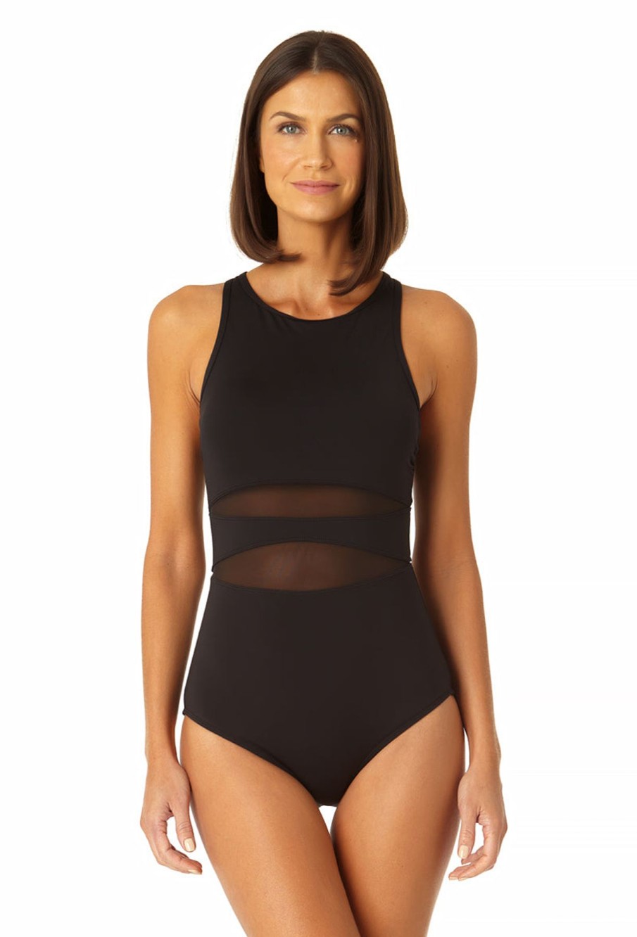 Women Anne Cole | Women'S Mesh High Neck One Piece Swimsuit