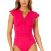 Women Anne Cole | Women'S Live In Color Flutter Sleeve Zip Up Rash Guard One Piece Swimsuit