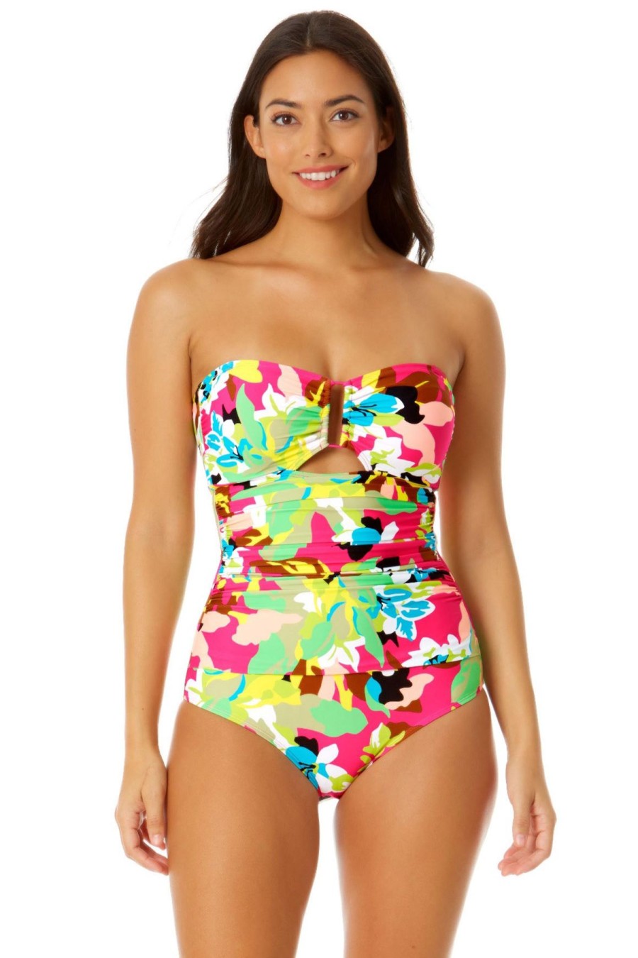 Women Anne Cole | Women'S Strapless Bandeau Keyhole Shirred One Piece Swimsuit