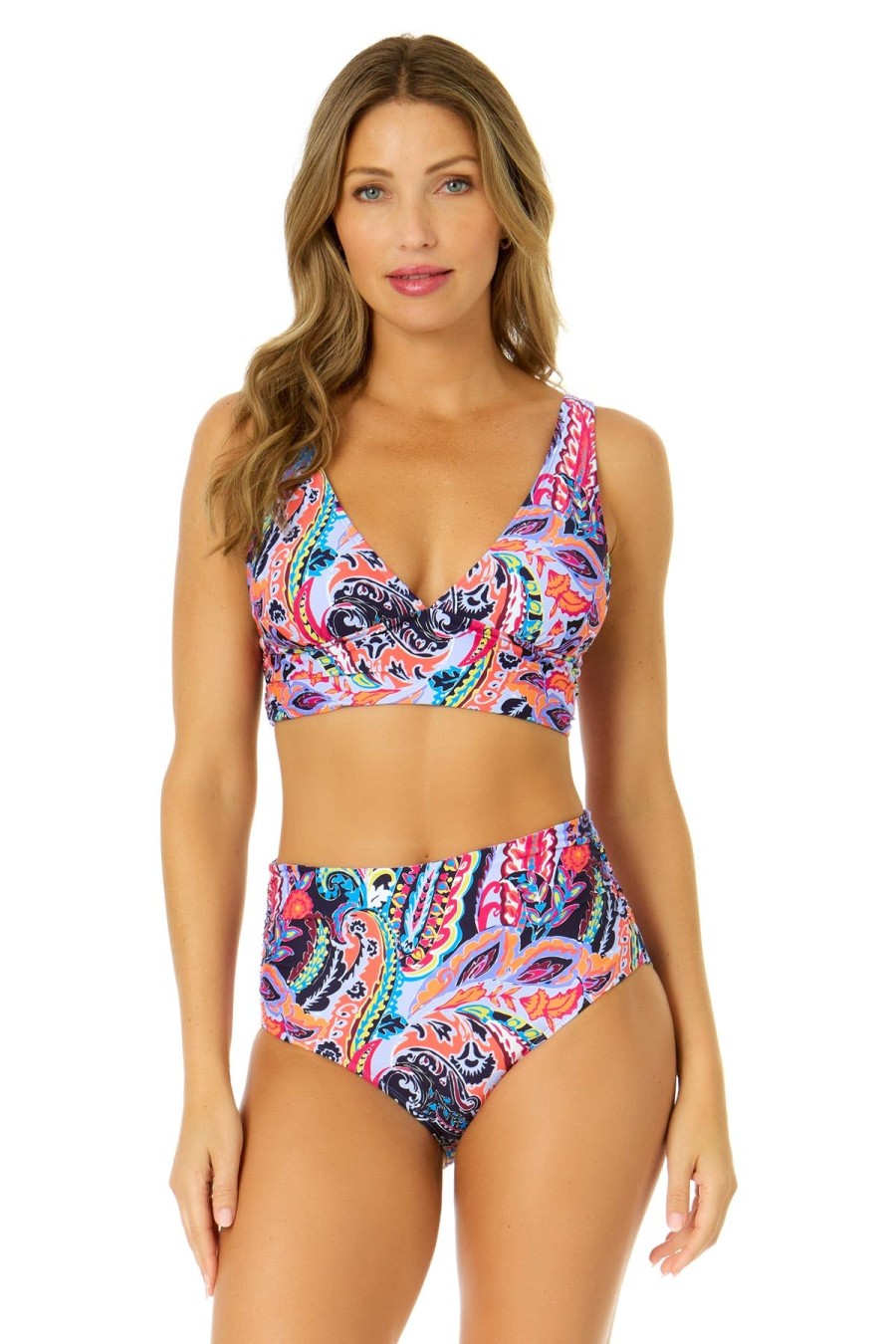 Women Anne Cole | Women'S Paisley Parade Soft Band Shirred Bralette Bikini Top