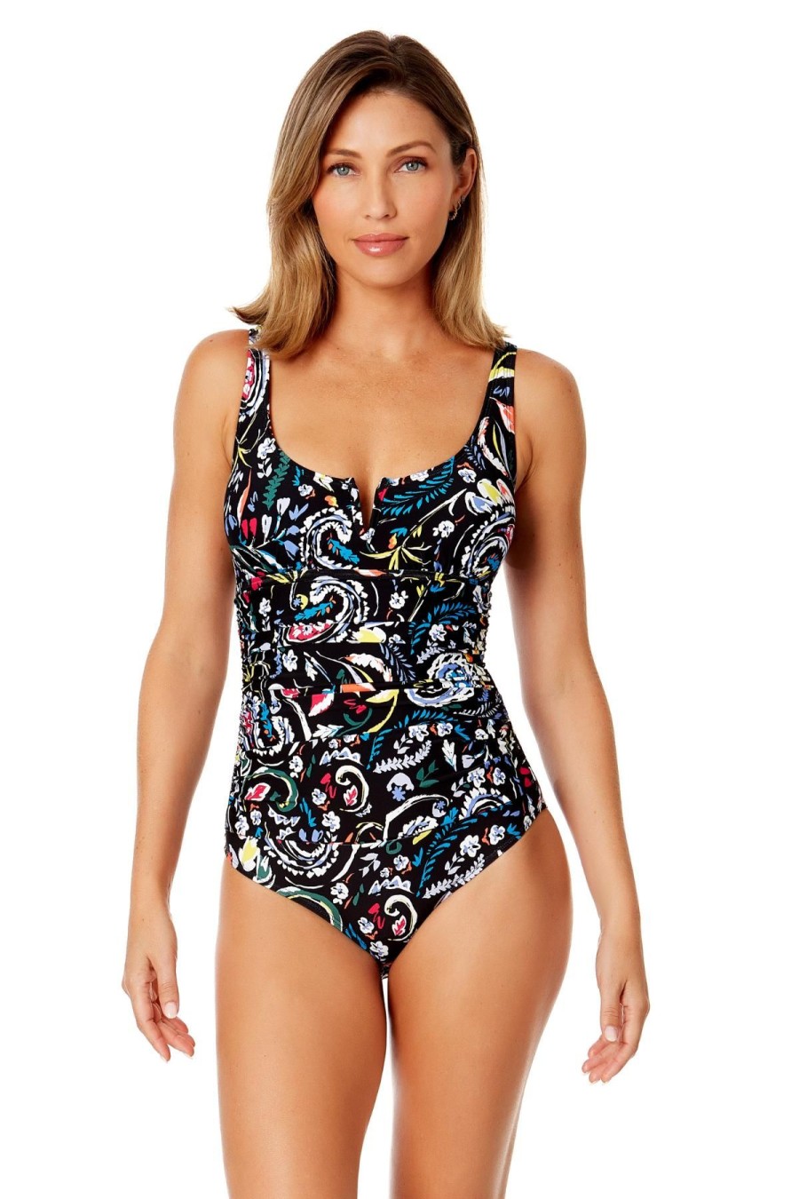 Women Anne Cole | Women'S Dance Floor Paisley V-Wire One Piece Swimsuit