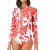 Women Anne Cole | Long Sleeve Open Back One Piece Rash Guard Swimsuit