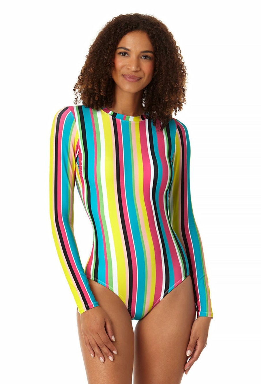 Women Anne Cole | Women'S Long Sleeve Open Back One Piece Rash Guard Swimsuit