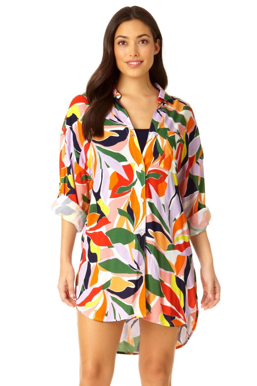 Women Anne Cole | Women'S Button Down Shirt Swimsuit Cover Up