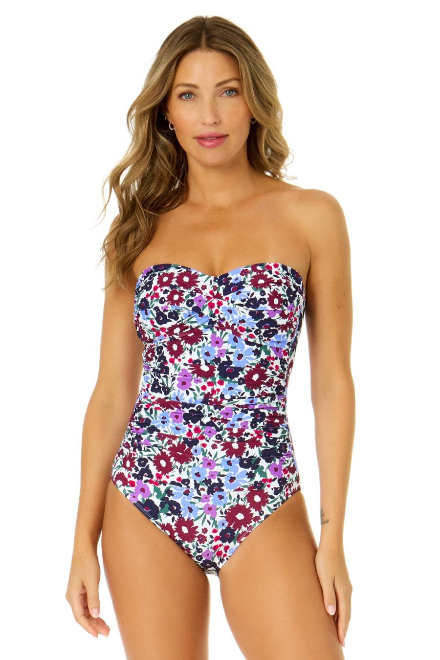 Women Anne Cole | Women'S Meadow Bouquet Twist Front Shirred One Piece Swimsuit