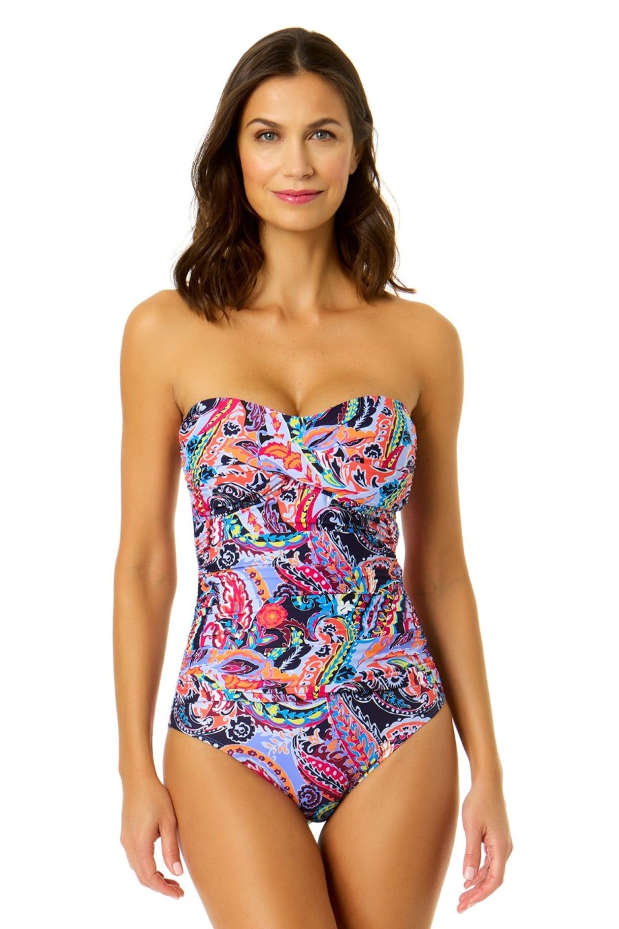 Women Anne Cole | Women'S Paisley Parade Twist Front Shirred One Piece Swimsuit