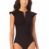 Women Anne Cole | Women'S Flutter Sleeve Zip Up Rash Guard One Piece Swimsuit