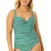 Women Anne Cole | Women'S Green Gingham Retro Twist Front Shirred One Piece Swimsuit