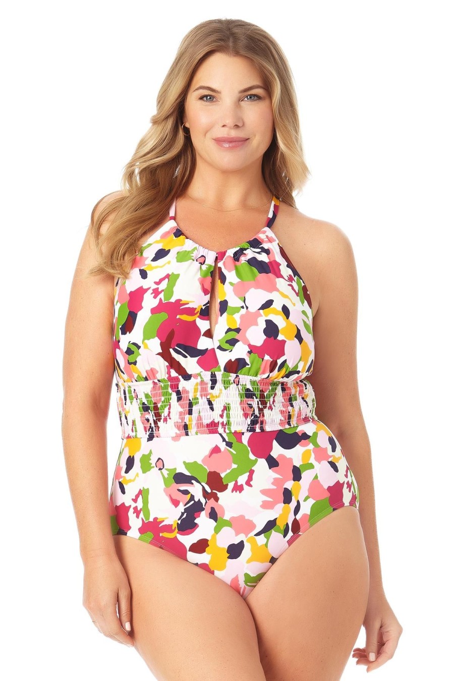 Women Anne Cole | High Neck Smocked One Piece Swimsuit