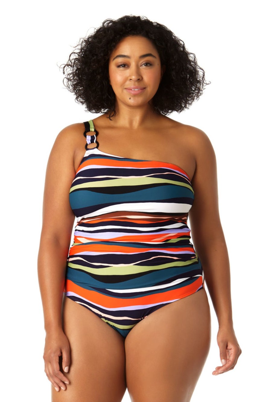 Women Anne Cole | Women'S Ring Strap Asymmetric One Piece Swimsuit