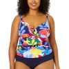 Women Anne Cole | Women'S Plus Size Tropic Stamp Twist Front Underwire Tankini Swim Top