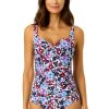 Women Anne Cole | Women'S Meadow Bouquet Retro Twist Front Shirred One Piece Swimsuit