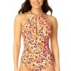 Women Anne Cole | Women'S High Neck With Ruffled Straps One Piece Swimsuit