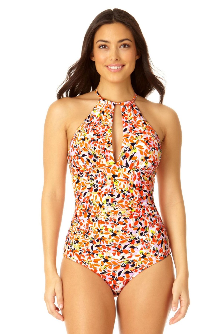 Women Anne Cole | Women'S High Neck With Ruffled Straps One Piece Swimsuit