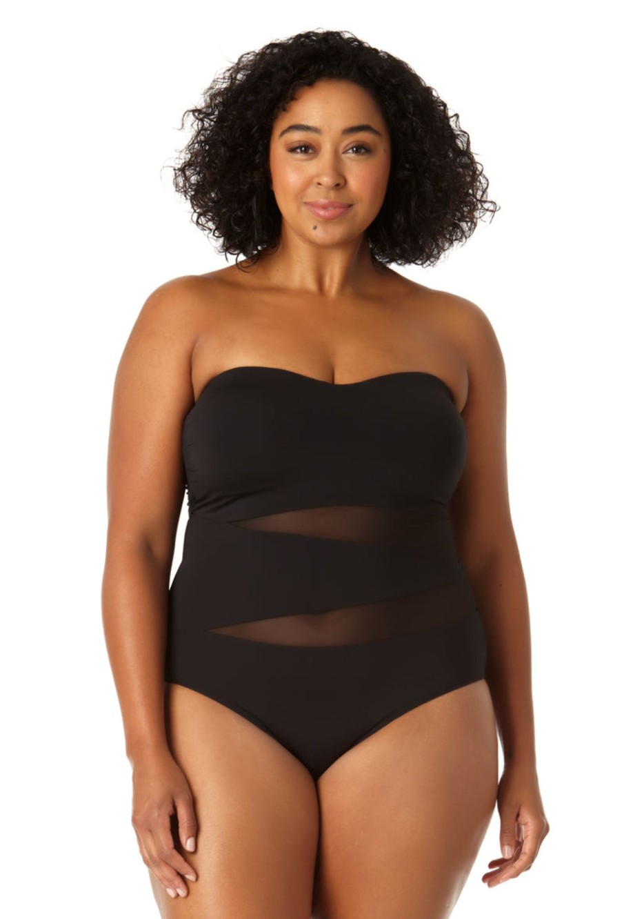 Women Anne Cole | Women'S Mesh Strapless One Piece Swimsuit