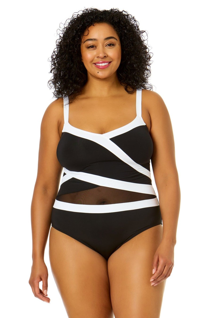 Women Anne Cole | Women'S Plus Size Mesh Around Mesh Insert One Piece Swimsuit