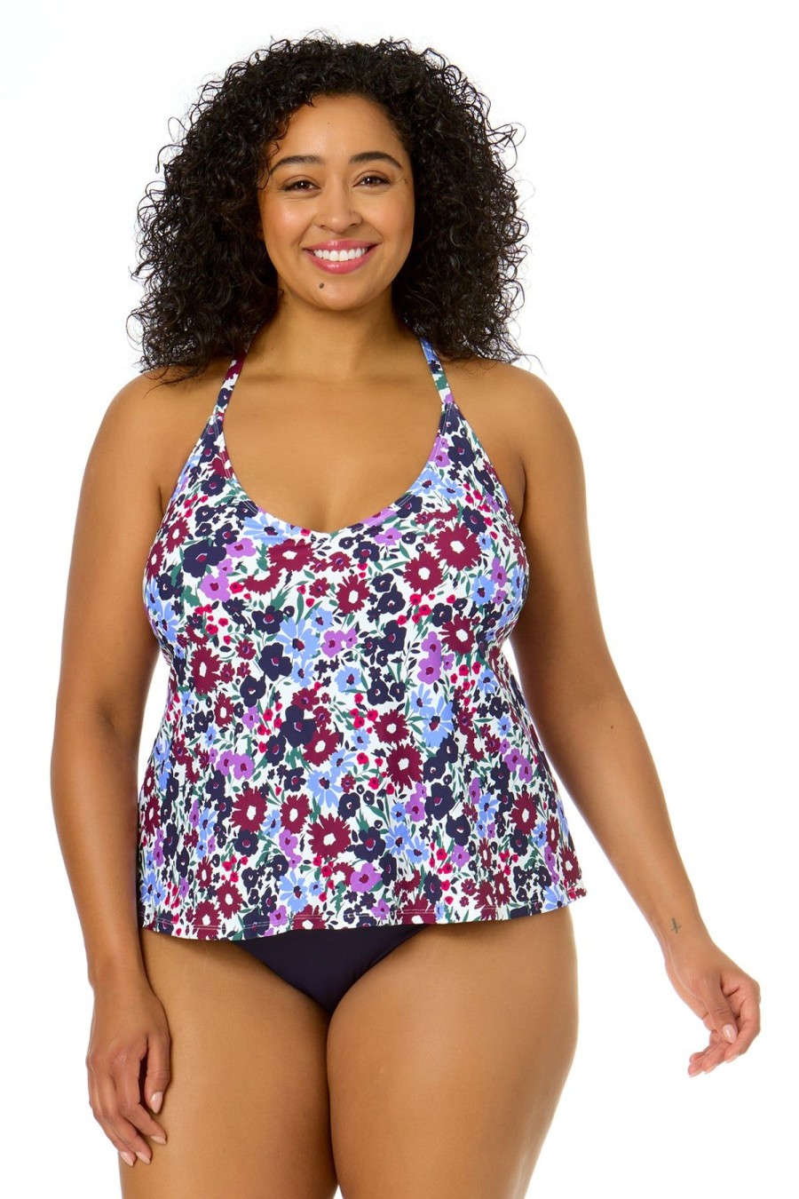 Women Anne Cole | Women'S Plus Size Meadow Bouquet Easy Triangle Tankini Swim Top