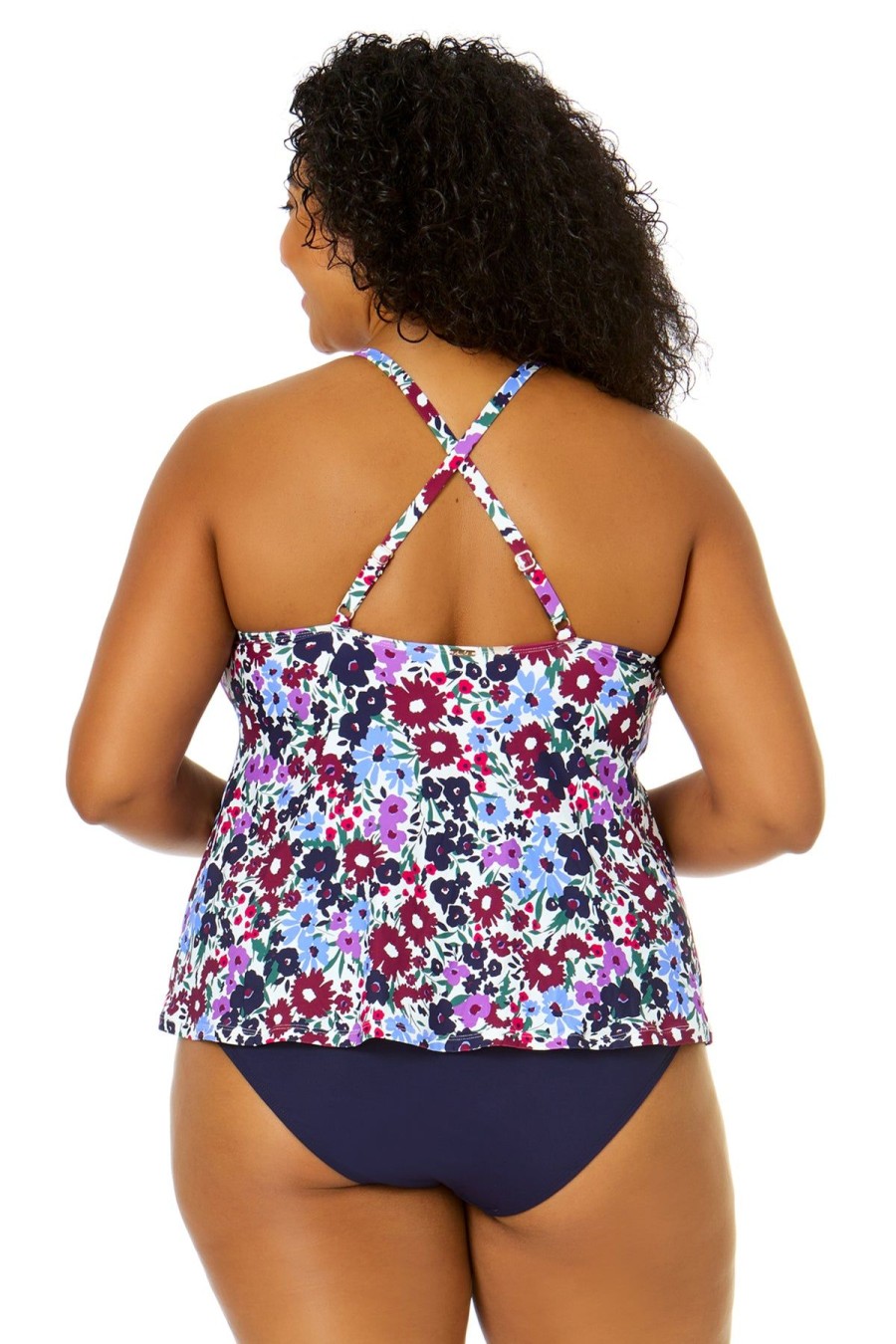 Women Anne Cole | Women'S Plus Size Meadow Bouquet Easy Triangle Tankini Swim Top