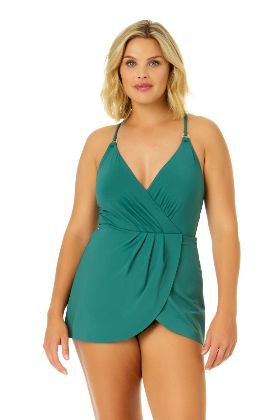 Women Anne Cole | Women'S Live In Color Swim Dress With Skirted Bottom