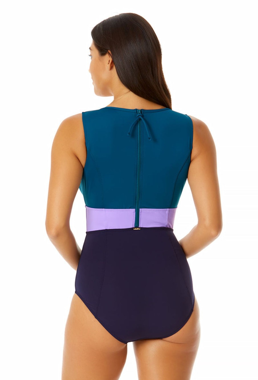 Women Anne Cole | Women'S Plunge Zip Back One Piece Swimsuit