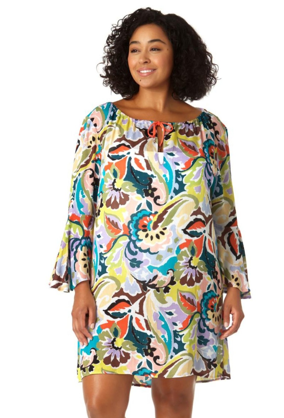 Women Anne Cole | Women'S Bell Sleeve Tunic Swimsuit Cover Up