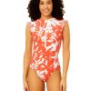 Women Anne Cole | Flutter Sleeve Zip Up Rash Guard One Piece Swimsuit