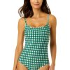 Women Anne Cole | Women'S Green Gingham Classic Lingerie Maillot One Piece Swimsuit