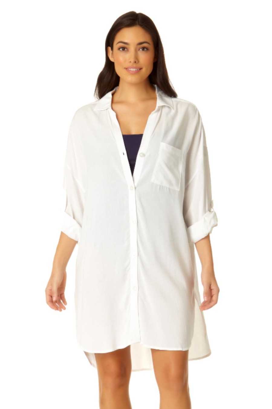 Women Anne Cole | Women'S Button Down Shirt Swimsuit Cover Up