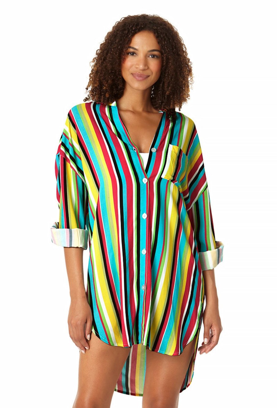 Women Anne Cole | Women'S Button Down Shirt Swimsuit Cover Up