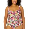 Women Anne Cole | Women'S Plus Size Sun Blossom Retro Twist Front Shirred One Piece Swimsuit