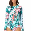 Women Anne Cole | Long Sleeve Open Back One Piece Rash Guard Swimsuit