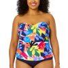 Women Anne Cole | Women'S Plus Size Tropic Stamp Twist Front Bandeaukini Swim Top