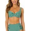 Women Anne Cole | Women'S Green Gingham Retro Underwire Bikini Swim Top