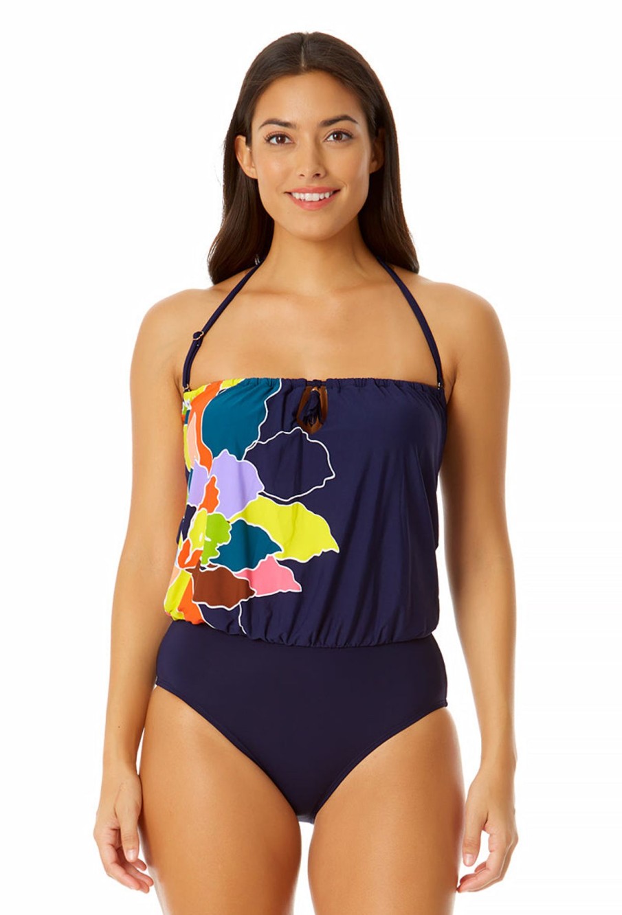 Women Anne Cole | Women'S Strapless Blouson Keyhole One Piece Swimsuit