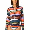 Women Anne Cole | Women'S Long Sleeve Front Zip Rash Guard Swimsuit