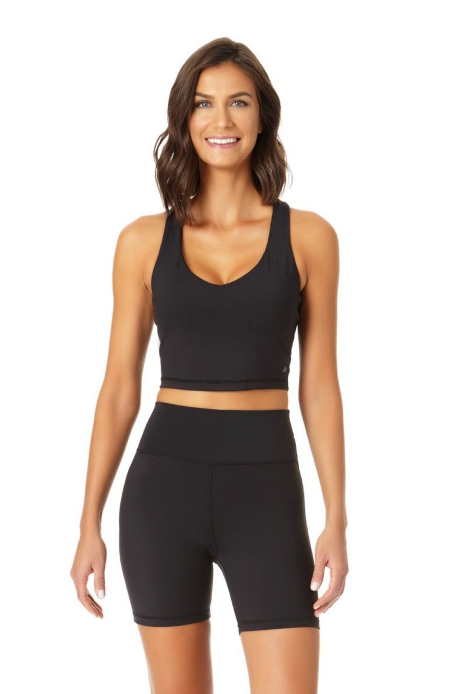 Women Anne Cole | Anne Cole Active-V Neck Crop Top